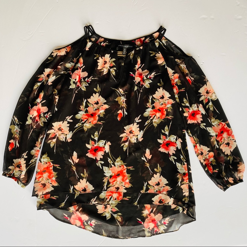 WHBM Black Floral Cold Shoulder Blouse size SP